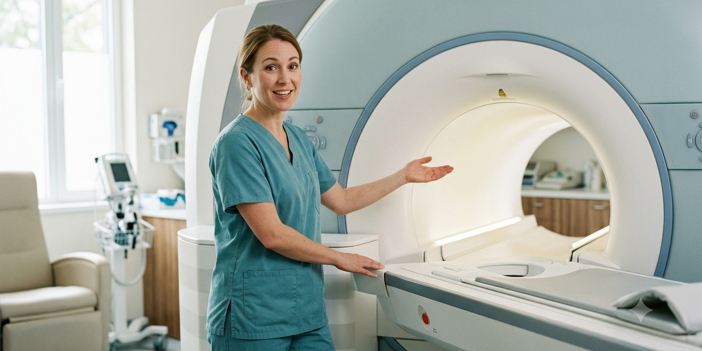 friendly radiology technologist MRT-Untersuchung: Der große Patienten-Guide – Ablauf, Dauer, Vorbereitung, Kosten und Befund einfach erklärt.