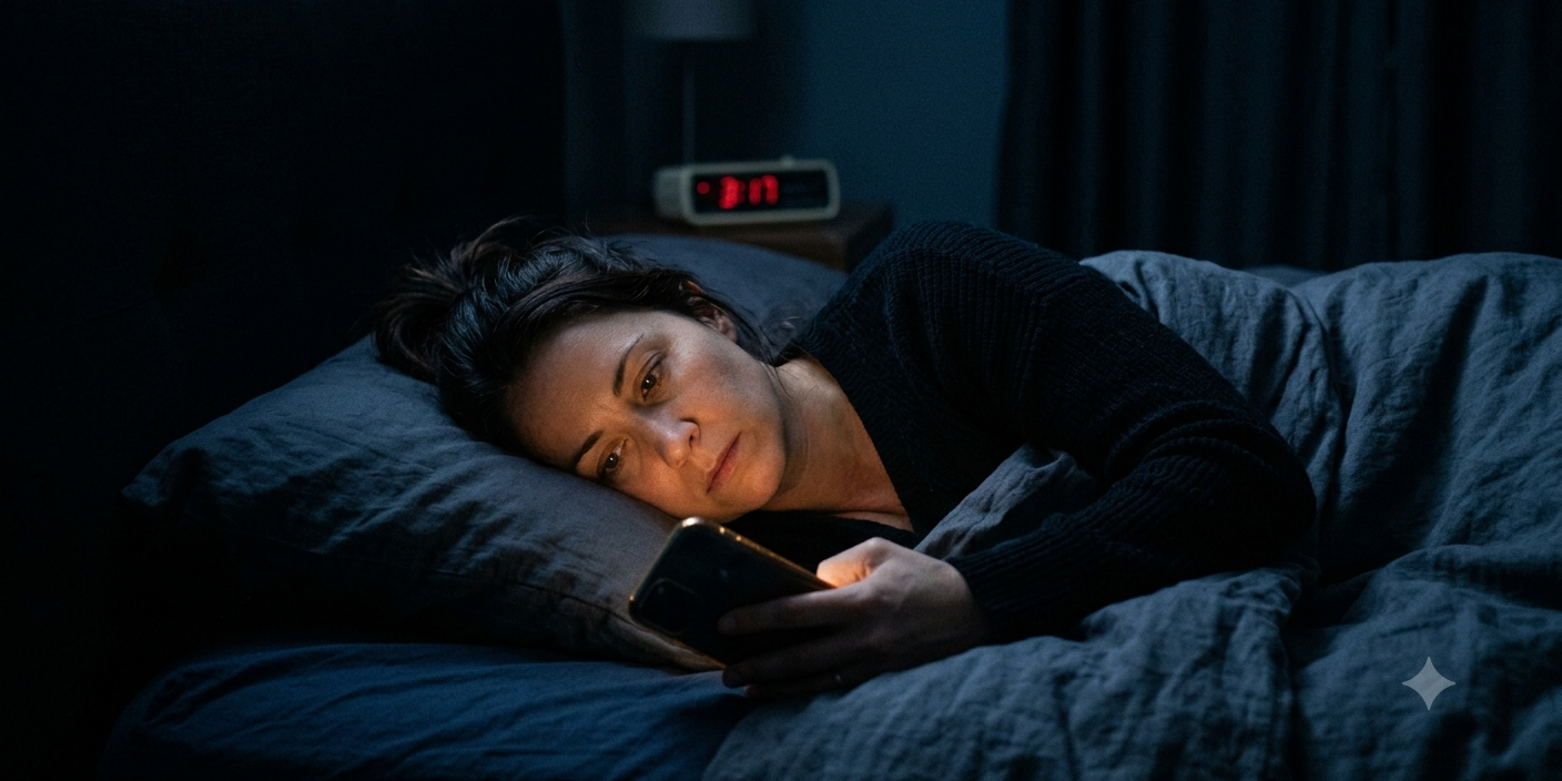 dr-google-symptome-ki.jpg Person googelt nachts Symptome am Smartphone – Symptome googeln oder KI fragen
