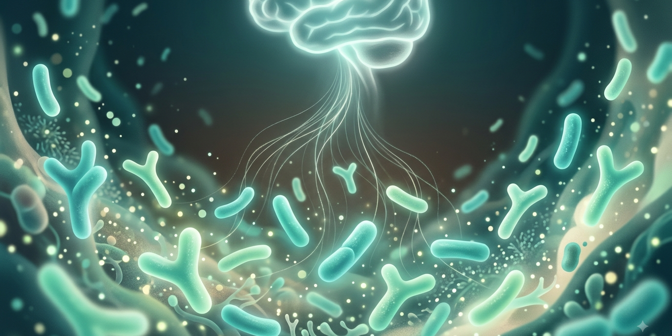 psychobiotika-probiotika-stimmung.webp Psychobiotika-Konzept: Probiotische Bakterienkulturen, die über den Darm mit dem Gehirn in Verbindung stehen