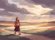 Depression oder Wechseljahre: Illustration einer Frau zwischen wechselndem Wetter — Sonne bricht durch ziehende Wolken