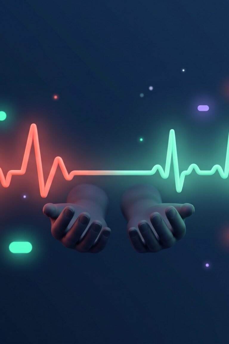 Smartwatch zeigt Vorhofflimmern: unregelmäßige korallerote EKG-Linie wird zu ruhiger mintgrüner Linie
