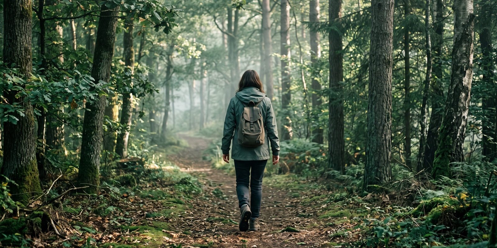 gehmeditation-achtsames-gehen.webp Person geht langsam und achtsam auf einem ruhigen Waldweg – Gehmeditation