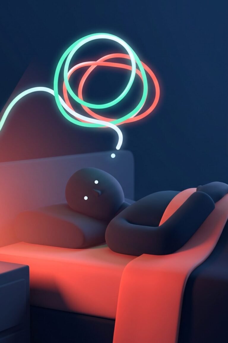 Orthosomnie: Person liegt wach im Bett, während die Smartwatch grell leuchtet — Schlaftracker als Stressquelle