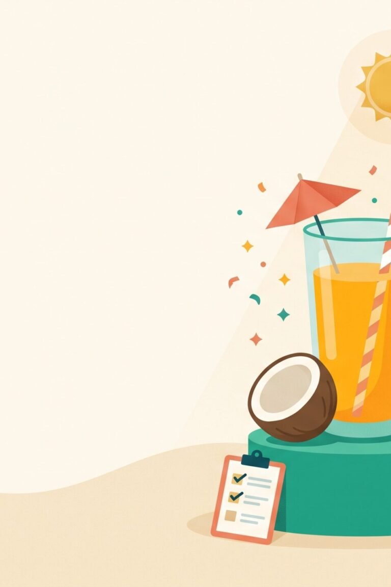Illustration: Fröhliches Cocktailglas mit Orangensaft, Schirmchen, Kokosnuss und Salzstreuer unter einer großen goldgeränderten Labor-Lupe – der virale Cortisol-Cocktail im Faktencheck