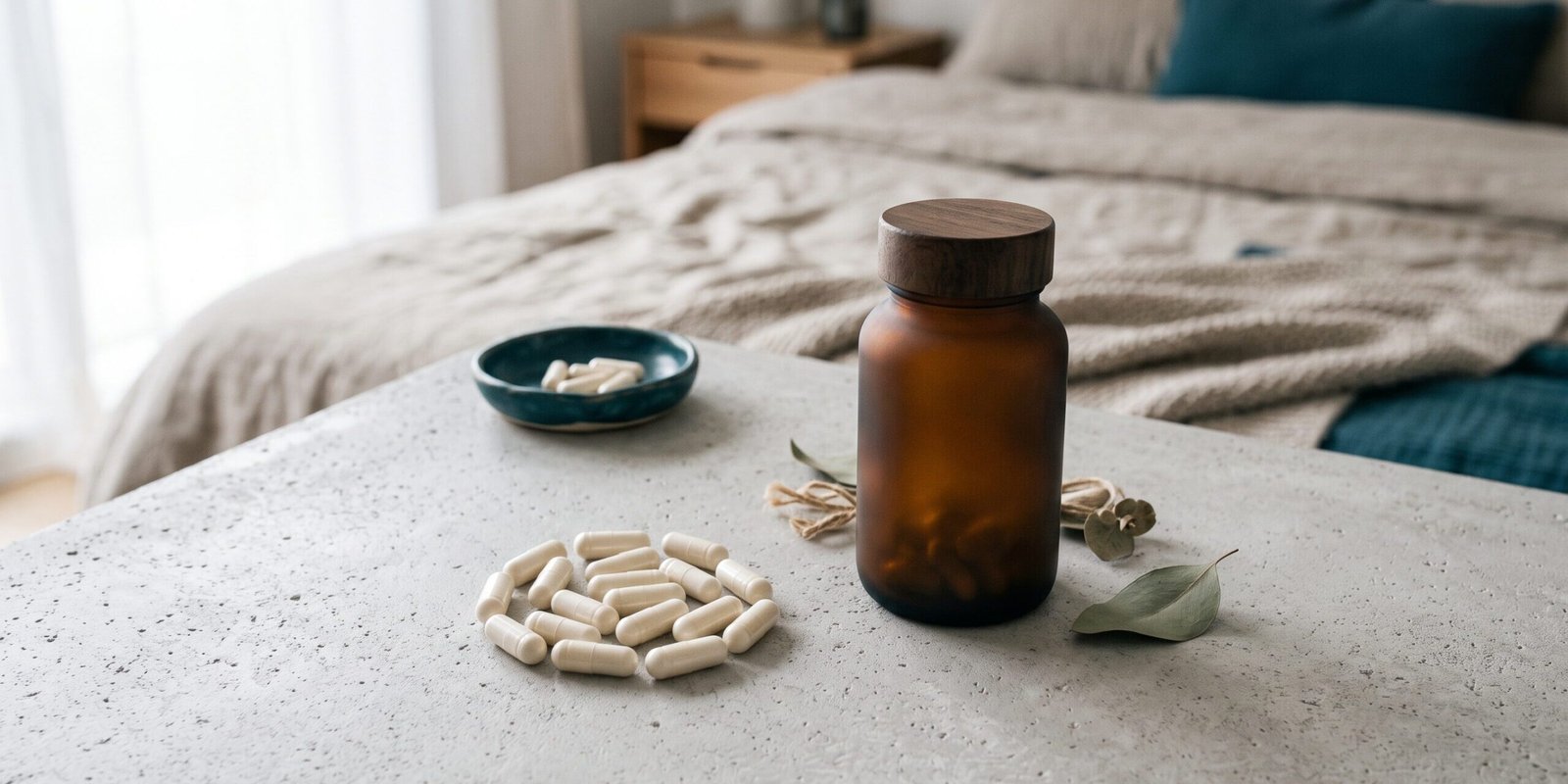 sereniser-test-hero.webp Premium Schlaf-Supplement mit weißen Kapseln auf minimalistischer Oberfläche im Morgenlicht – Sereniser Test und Erfahrungen