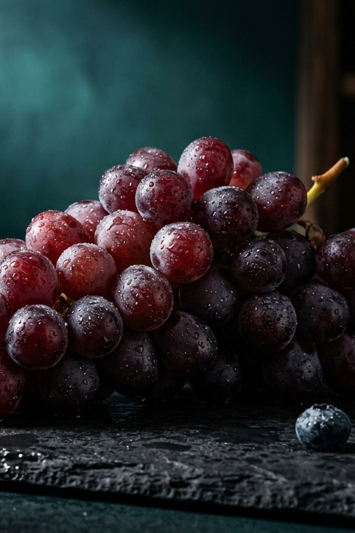 Rote Trauben mit Wassertropfen auf Schiefer – Beitragsbild zur Resveratrol Wirkung und Sirtuin-Forschung