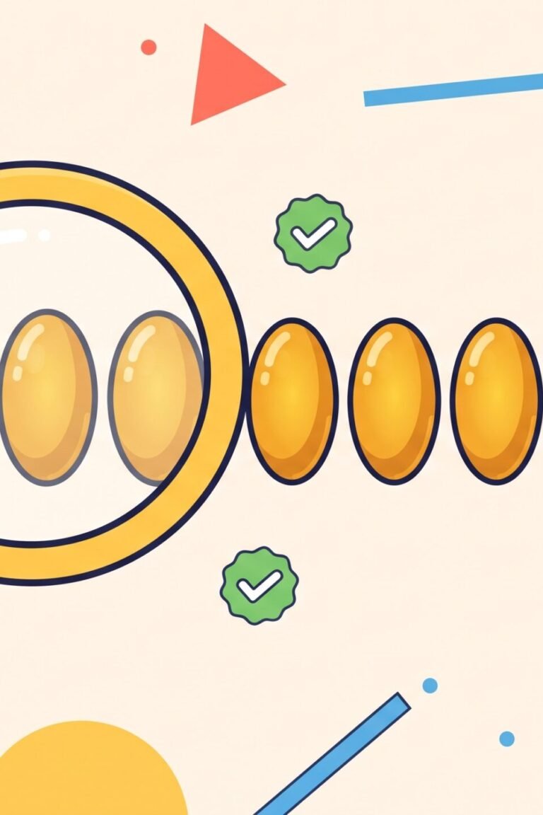 AVEA Vegan Omega 3 im Check – Illustration von Algenöl-Kapseln unter der Lupe mit Häkchen-Symbolen