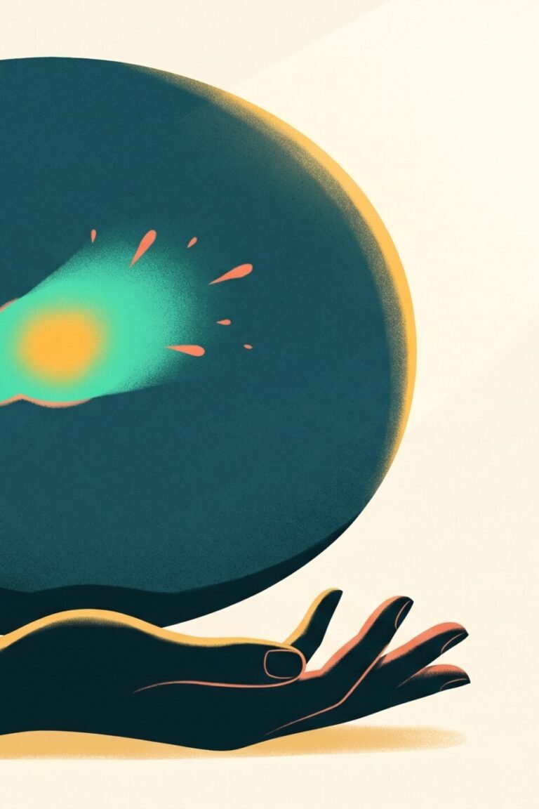 Wortfindungsstörungen: Eine große Sprechblase aus Petrol, in deren Lücke ein Jade-Licht wie ein kommendes Wort aufleuchtet
