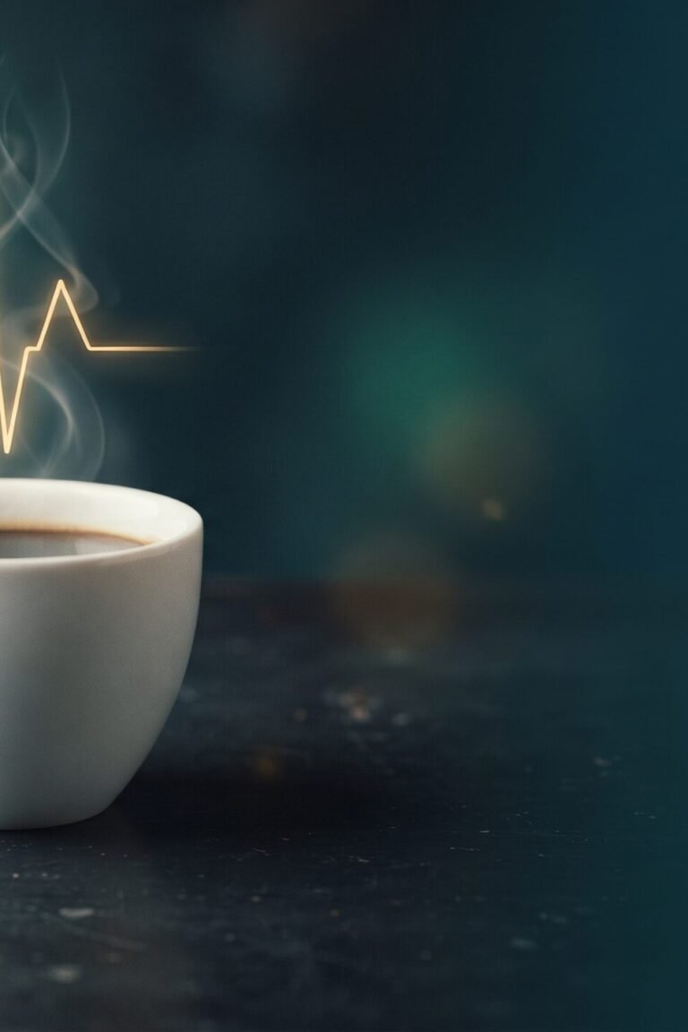 Kaffee bei Vorhofflimmern: Kaffeetasse, deren Dampf eine Herzrhythmus-Kurve bildet