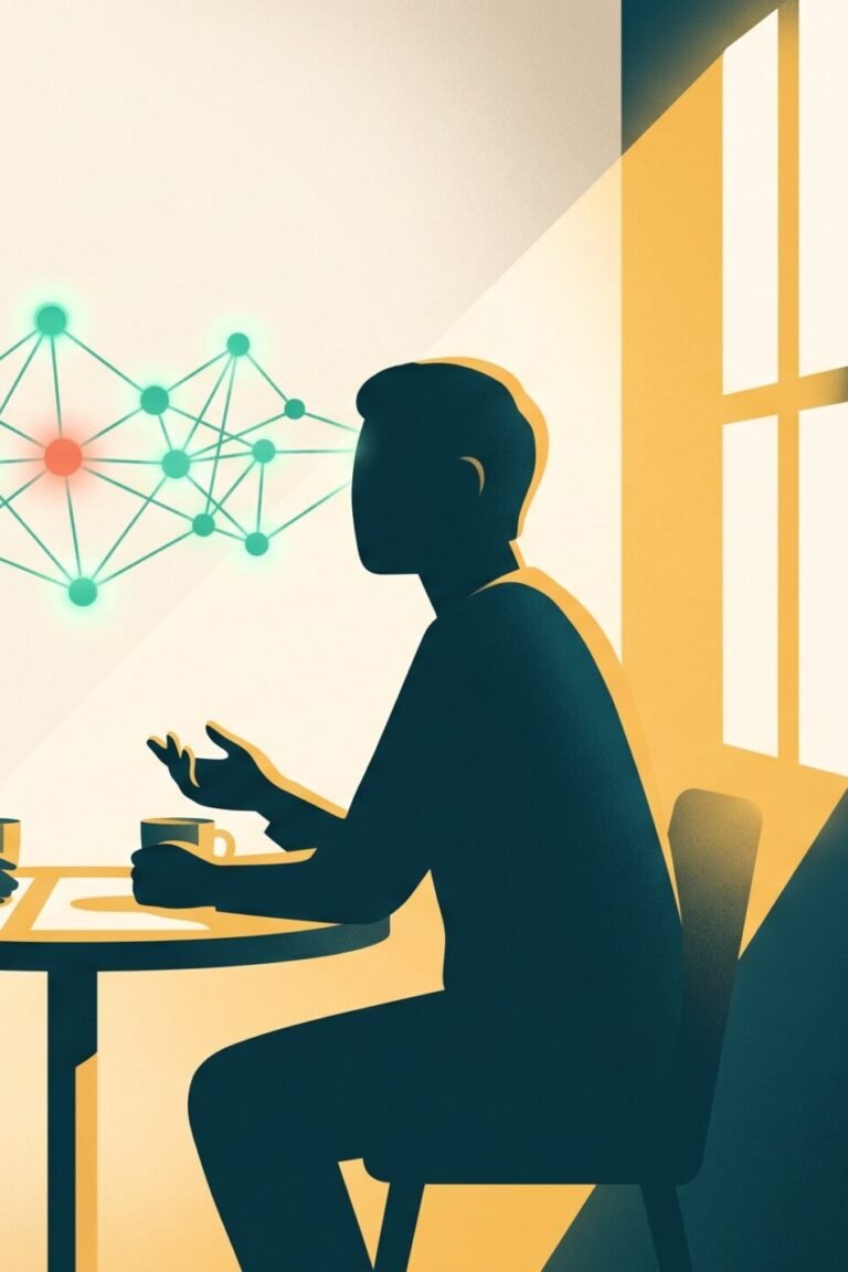 Einsamkeit als Demenz-Risikofaktor: Zwei Silhouetten im Gespräch, zwischen ihren Köpfen spannt sich ein leuchtendes Jade-Netz