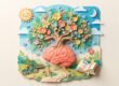 BDNF erhöhen: Papercut-Illustration eines Gehirns, aus dem ein blühender Baum mit Blüten, Vögeln und Joggern wächst