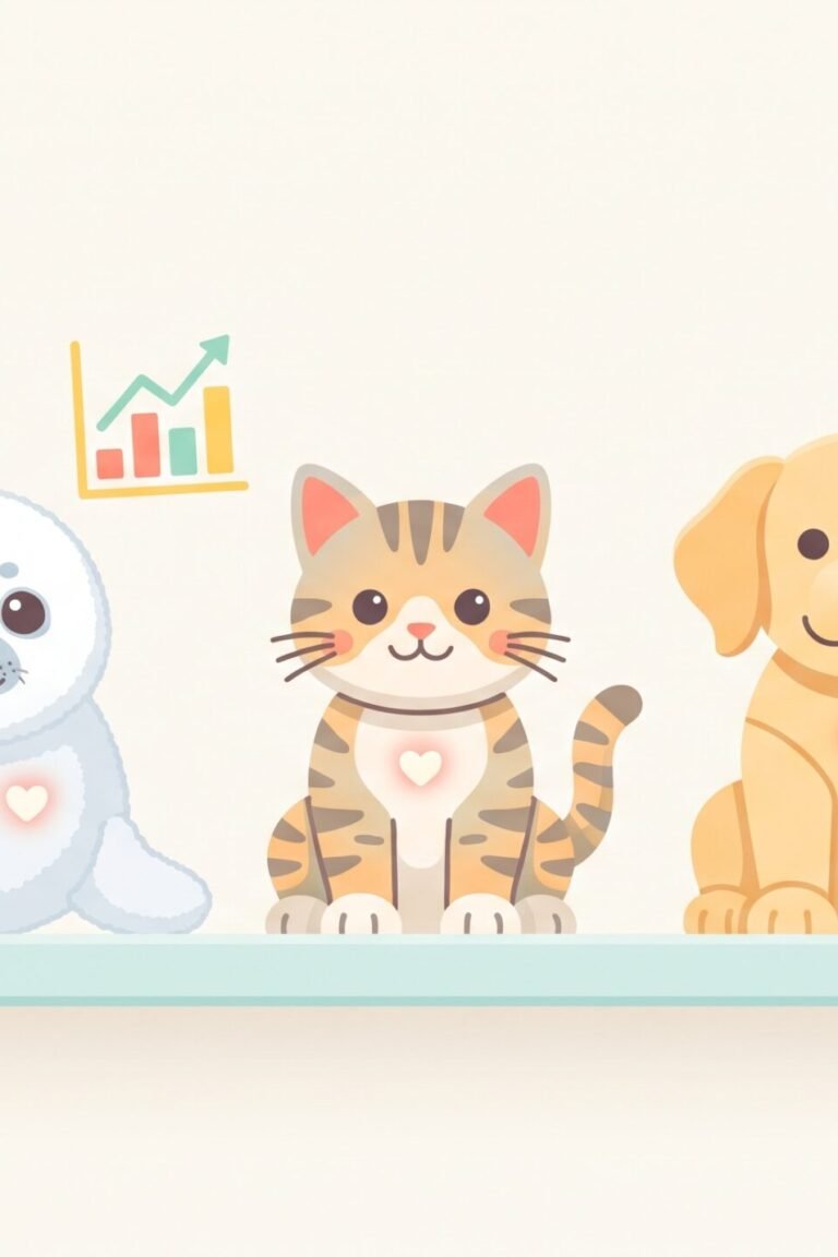 Robotertiere bei Demenz: Robbe, Katze und Hund als Illustration mit Forschungssymbolen