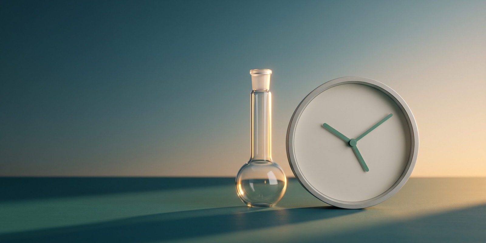 testosteron-test-morgens-nuechtern.jpg Testosteron Test — Laborröhrchen und Uhr im Morgenlicht als Symbol für den richtigen Messzeitpunkt