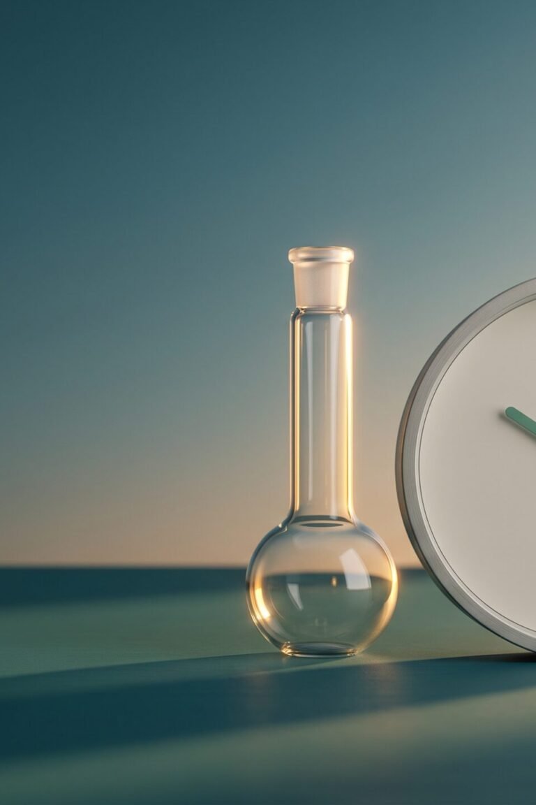 Testosteron Test — Laborröhrchen und Uhr im Morgenlicht als Symbol für den richtigen Messzeitpunkt
