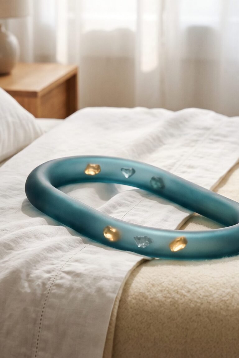 Lagerungsschwindel Übungen: Gebogene Glasröhre mit Kristallen auf einem Bett symbolisiert gelöste Ohrsteinchen im Bogengang und die Behandlung mit dem Epley-Manöver