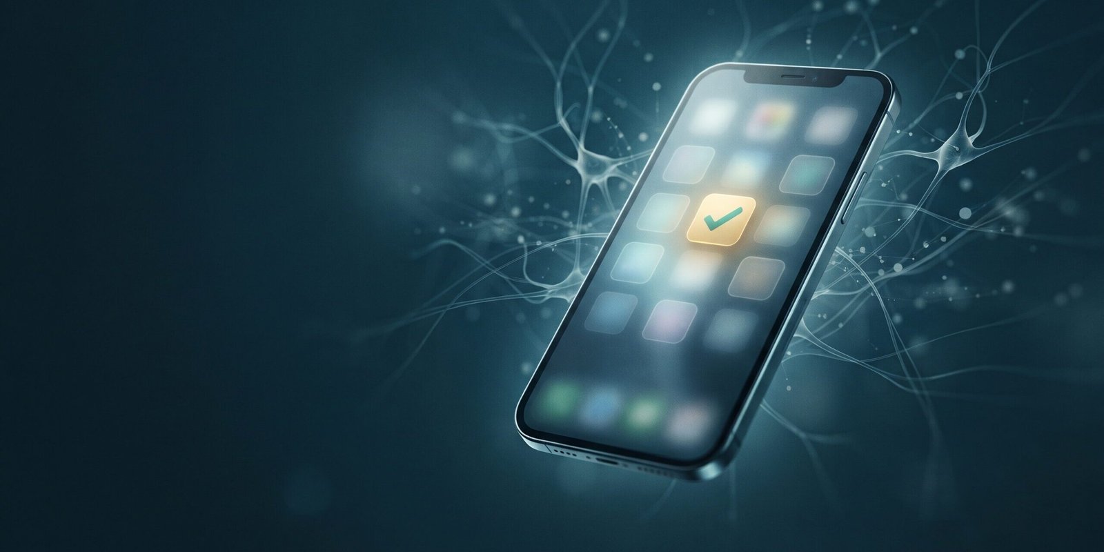 apps-parkinson-demenz-medizinprodukt-erkennen.jpg Smartphone mit vielen blassen App-Kacheln und einer leuchtenden – Symbol für Apps für Parkinson und Demenz